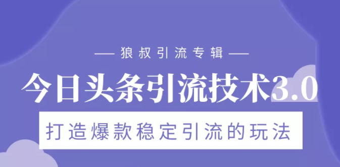 狼叔今日头条引流技术3.0，打造爆款稳定引流的玩法，VLOG引流技术-逐浪前行