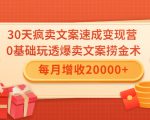 30天疯卖文案速成变现营,0基础玩透爆卖文案捞金术!每月增收20000+-逐浪前行