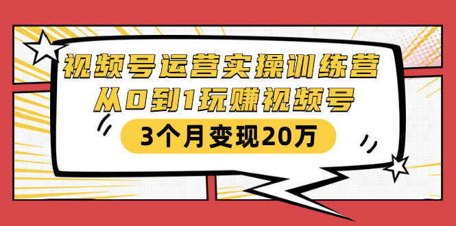 视频号运营实操训练营：从0到1玩赚视频号，3个月变现20万-逐浪前行