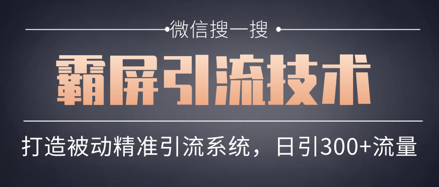 微信搜一搜霸屏引流技术，打造被动精准引流系统，轻松日引300+流量-逐浪前行