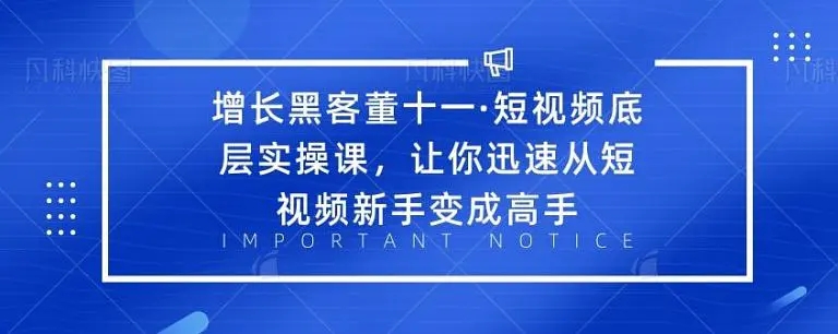 增长黑客董十一·短视频底层实操课，从短视频新手变成高手-逐浪前行