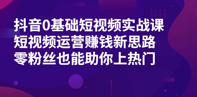 抖音0基础短视频实战课，短视频运营赚钱新思路，零粉丝也能助你上热门-逐浪前行