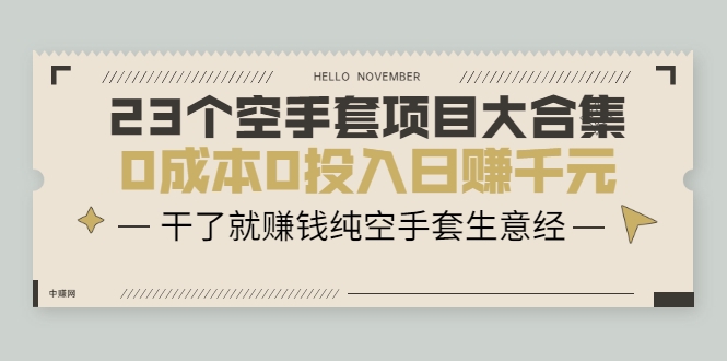 23个空手套项目大合集，0成本0投入日赚千元，干了就赚钱纯空手套生意经-逐浪前行