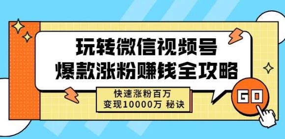 玩转微信视频号爆款涨粉赚钱全攻略，快速涨粉百万变现万元秘诀-逐浪前行
