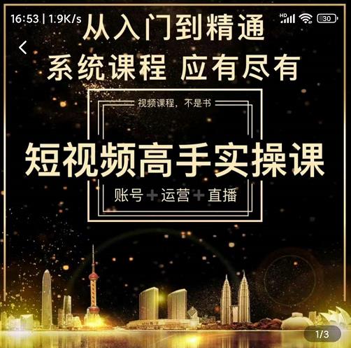 短视频高手实操课：账号+运营+直播，从入门到精通，系统课程，应有尽有-逐浪前行
