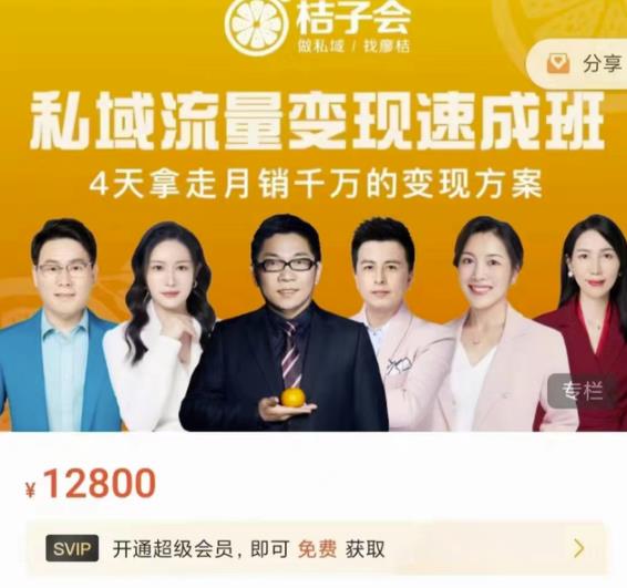 桔子会·私域流量变现速成班，4天拿走月销千万的变现方案 价值12800元-逐浪前行