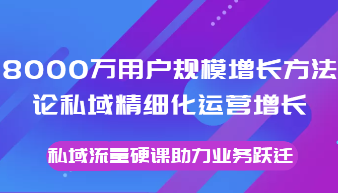8000万用户规模增长方法论私域精细化运营增长，私域流量硬课助力业务跃迁-逐浪前行