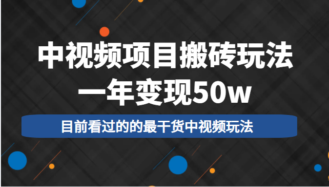 中视频项目搬砖玩法，一年变现50w，目前看过的的最干货中视频玩法-逐浪前行