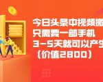 今日头条中视频搬运项目，只需要一部手机3-5天就可以产生利润（价值2800元）-逐浪前行