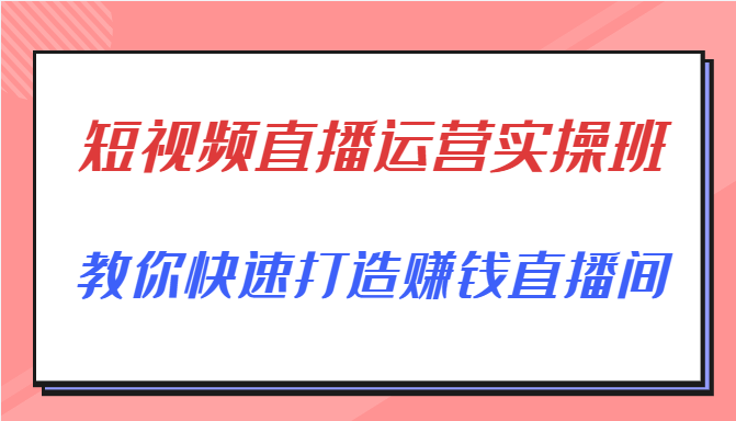 短视频直播运营实操班，直播带货精细化运营实操，教你快速打造赚钱直播间-逐浪前行