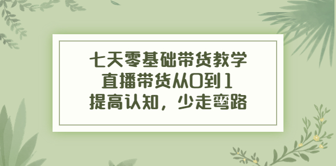 七天零基础带货教学，直播带货从0到1，提高认知，少走弯路-逐浪前行