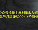 公众号流量主暴利撸收益项目，单人单号月稳赚5000+（价值480元）-逐浪前行