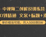 中视频二创解说训练营:从0到精通 文案+标题+素材、月入5000到5W-逐浪前行