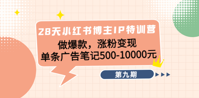 28天小红书博主IP特训营《第9期》做爆款，涨粉变现 单条广告笔记500-10000-逐浪前行
