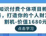 知识付费个体项目孵化器,打造你的个人财富收割机-价值1680元-逐浪前行