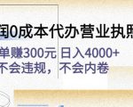 高利润0成本代办营业执照项目：一单赚300元日入4000+不会违规，不会内卷-逐浪前行