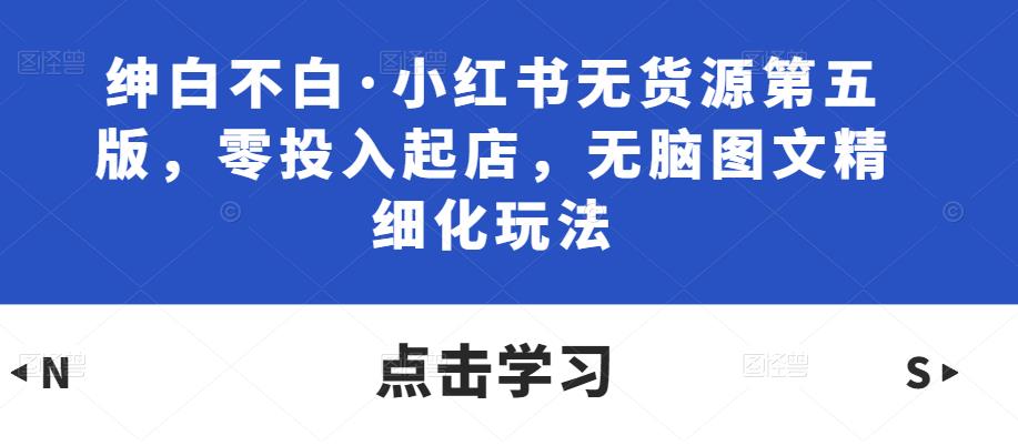绅白不白·小红书无货源第五版，零投入起店，无脑图文精细化玩法-逐浪前行