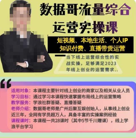 数据哥流量综合运营实操课：短视频、本地生活、个人IP知识付费、直播带货运营-逐浪前行