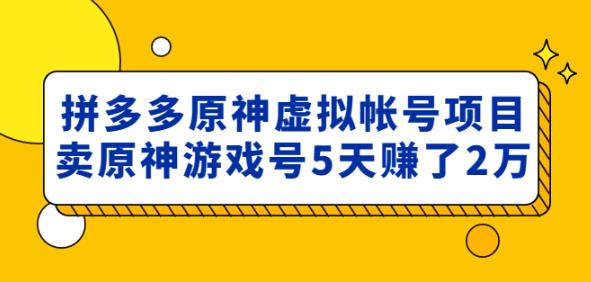外面卖2980的拼多多原神虚拟帐号项目：卖原神游戏号5天赚了2万-逐浪前行