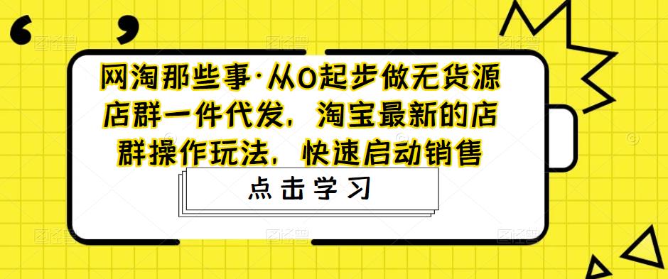 网淘那些事·从0起步做无货源店群一件代发，淘宝最新的店群操作玩法，快速启动销售-逐浪前行