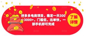 2023拼多多电商项目,稳定一天300~3000+,门槛低,出单快,一部手机即可完成-逐浪前行