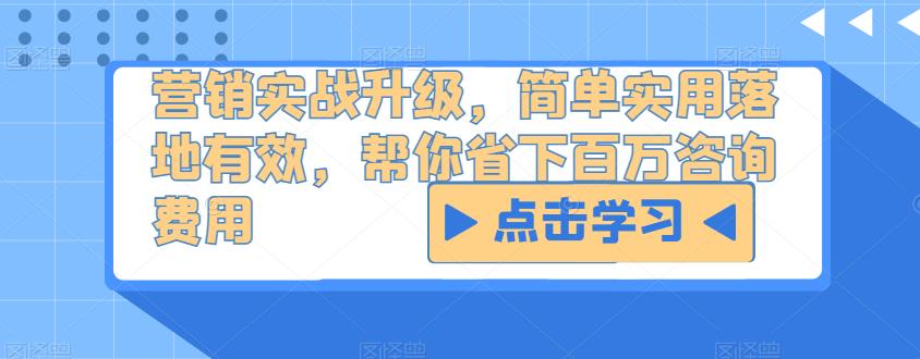 营销实战升级，简单实用落地有效，帮你省下百万咨询费用-逐浪前行