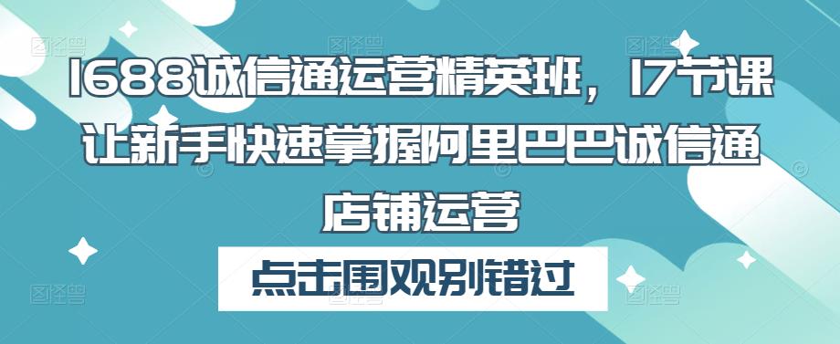 1688诚信通运营精英班，17节课让新手快速掌握阿里巴巴诚信通店铺运营-逐浪前行