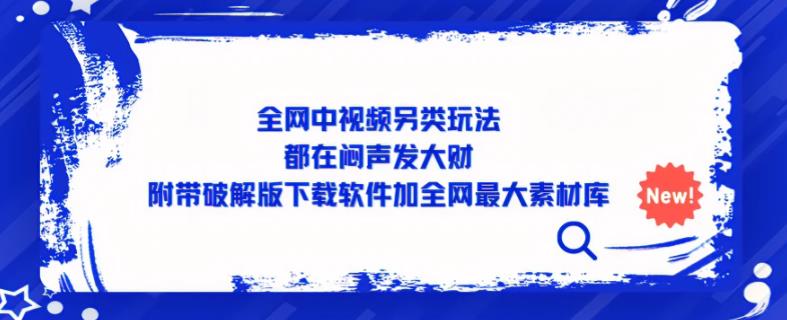 全网中视频另类玩法，都在闷声发大财，附带破解版下载软件加全网最大素材库-逐浪前行