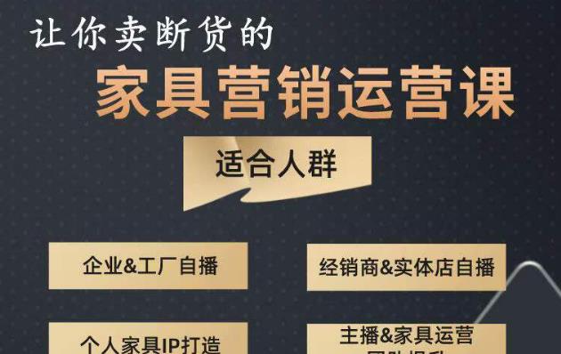 让你卖断货的家具营销运营课，打造高销量家具账号（短视频+直播+人物IP）-逐浪前行