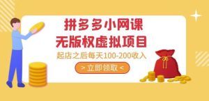 黄岛主·拼多多小网课无版权虚拟项目分享课：起店之后每天100-200收入-逐浪前行