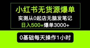 小红书无货源爆单实测从0起店无脑发笔记爆单3000+长期项目可多店-逐浪前行