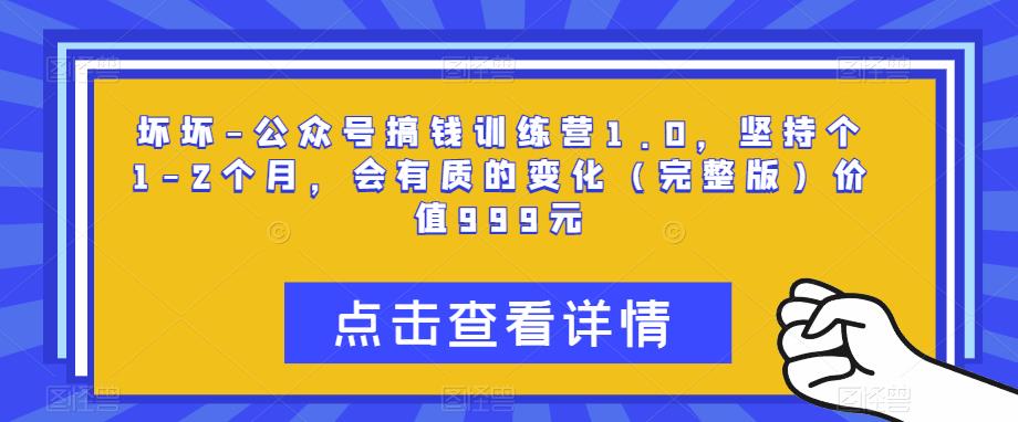 坏坏-公众号搞钱训练营1.0，坚持个1-2个月，会有质的变化（完整版）价值999元-逐浪前行