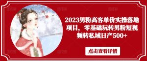 2023男粉高客单价实操落地项目,零基础玩转男粉短视频转私域日产500+-逐浪前行