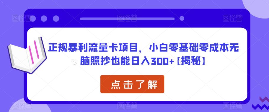 正规暴利流量卡项目，小白零基础零成本无脑照抄也能日入300+【揭秘】-逐浪前行