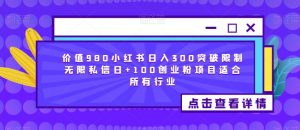 价值980小红书日入300突破限制无限私信日+100创业粉项目适合所有行业-逐浪前行