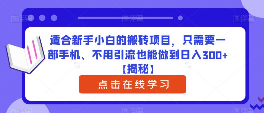 适合新手小白的搬砖项目，只需要一部手机、不用引流也能做到日入300+【揭秘】-逐浪前行