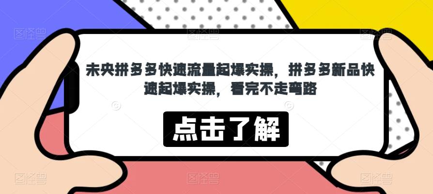 未央拼多多快速流量起爆实操，拼多多新品快速起爆实操，看完不走弯路-逐浪前行
