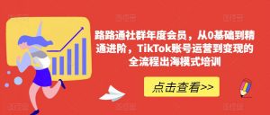 路路通社群年度会员,从0基础到精通进阶,TikTok账号运营到变现的全流程出海模式培训-逐浪前行