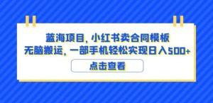 蓝海项目小红书卖合同模板无脑搬运一部手机日入500+(教程+4000份模板)【揭秘】-逐浪前行