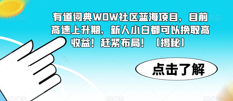 有道词典WOW社区蓝海项目，目前高速上升期，新人小白都可以换取高收益！赶紧布局！【揭秘】-逐浪前行