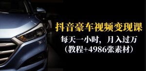 抖音豪车视频变现分享课:每天一小时,月入过万(教程+4986张素材)-逐浪前行