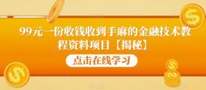 99元一份收钱收到手麻的金融技术教程资料项目【揭秘】-逐浪前行