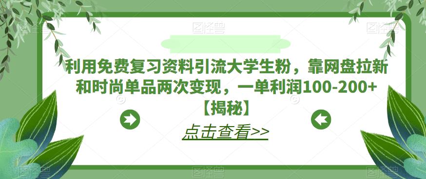 利用免费复习资料引流大学生粉，靠网盘拉新和时尚单品两次变现，一单利润100-200+【揭秘】-逐浪前行