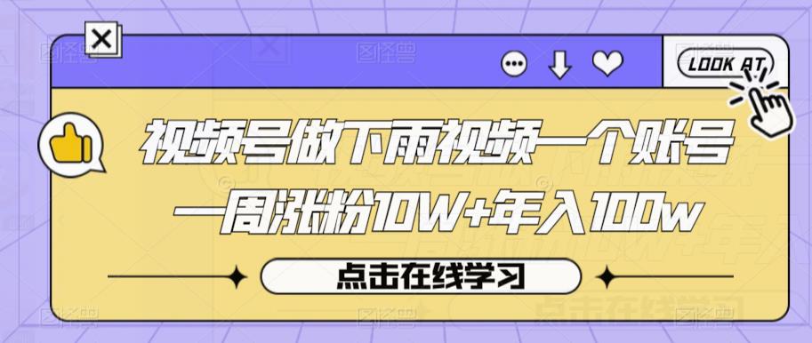 视频号做下雨视频一个账号一周涨粉10W+年入100w【揭秘】-逐浪前行