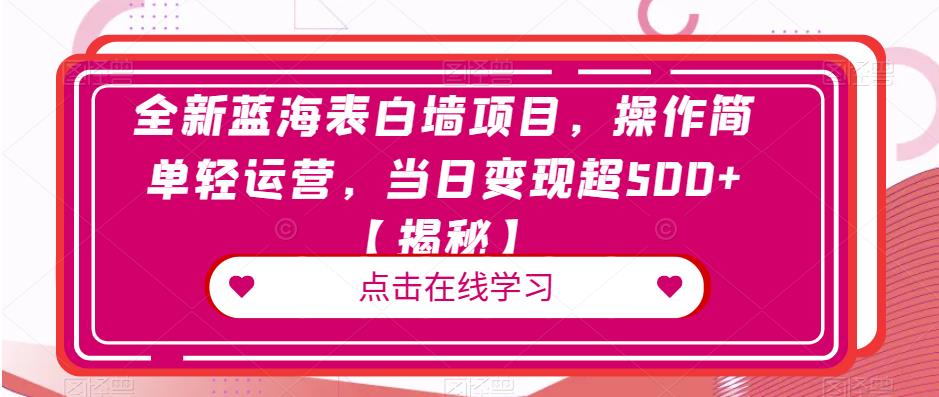 全新蓝海表白墙项目，操作简单轻运营，当日变现超500+【揭秘】-逐浪前行