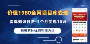 价值1980的全网项目库变现-卖爆知识付费-3个月变现10W是怎么做到的-附多种引流创业粉方法【揭秘】-逐浪前行