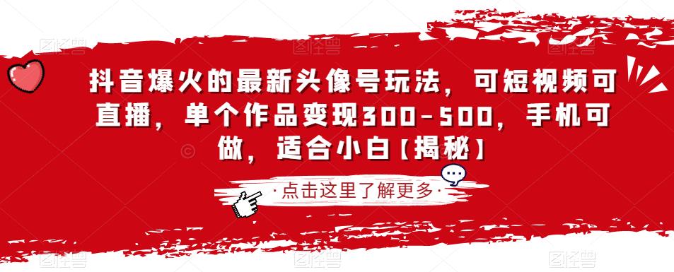 抖音爆火的最新头像号玩法，可短视频可直播，单个作品变现300-500，手机可做，适合小白【揭秘】-逐浪前行