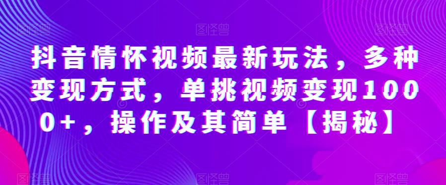 抖音情怀视频最新玩法，多种变现方式，单挑视频变现1000+，操作及其简单【揭秘】-逐浪前行
