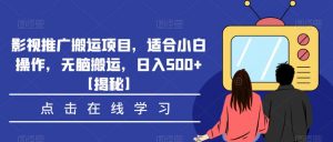 影视推广搬运项目，适合小白操作，无脑搬运，日入500+【揭秘】-逐浪前行