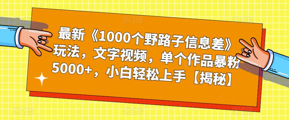 最新《1000个野路子信息差》玩法，文字视频，单个作品暴粉5000+，小白轻松上手【揭秘】-逐浪前行